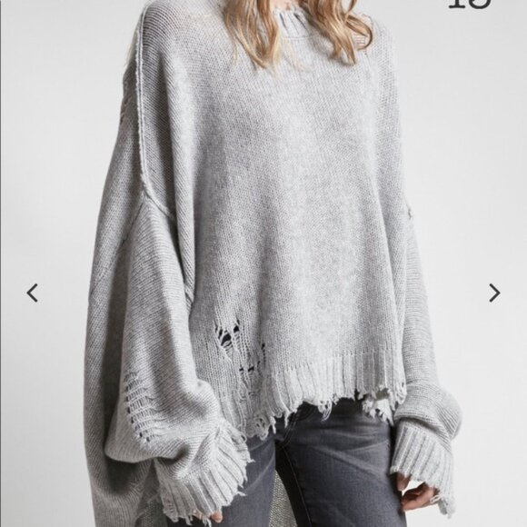 R13 Cashmere heather gray distressed PATTI tunic sweater top grunge vintage $945 - Picture 2 of 10